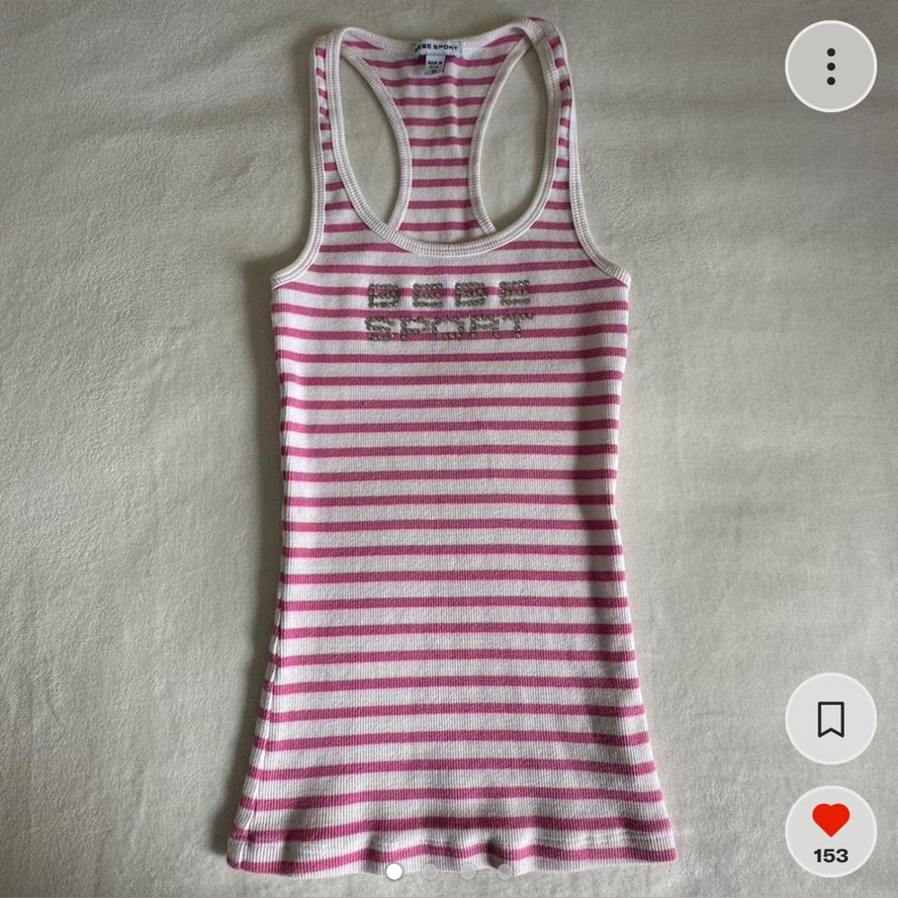 Bedazzled pink and white stripe bebe tank 🩷
